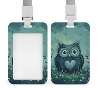 Vertical Owl on Meadow Badge Holder Heavy Duty Id Card Holder with Breakaway Lanyard Waterproof Name Tag Card Badge Holder Case Protector with Clear Window for Nurse Office