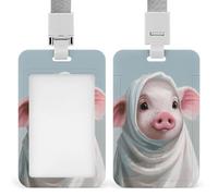 Vertical Pink Pig Badge Holder Heavy Duty Id Card Holder with Breakaway Lanyard Waterproof Name Tag Card Badge Holder Case Protector with Clear Window for Nurse Office