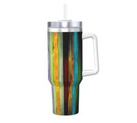 Vertical Planks in Carpentry Oak Timber Print 40oz with Straw and Lid, Stainless Steel Double Wall Vacuum Insulated Coffee Mug for Hot and Cold Coffee, Travel Mug with Handle
