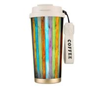 Vertical Planks In Carpentry Oak Timber Print Insulated Coffee Mug, 316 Stainless Steel Vacuum Travel Cup, Keep Hot And Cold