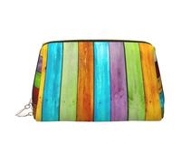 Vertical Planks in Carpentry Oak Timber Print Leather Make Up Bag Portable Versatile Zipper Make Up Bag for Women Toiletries & Beauty Essentials
