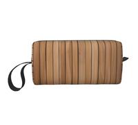 Vertical Planks in Carpentry Oak Timber1 print Travel Toiletry Pouch, Pencil Bag Canvas Makeup Bag, Multi-Purpose Cosmetic Bag with Zipper, White, One Size