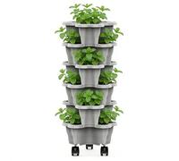 Vertical Plant Tower - 6 Tier Garden Planter, Stackable Space Saving Design, Weatherproof Pots With Wheels, Heavy Duty Material, Indoor Outdoor Home Use, Strawberry Flower Vegetable Growing Sy