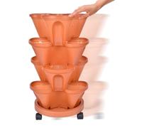 Vertical Planter - 4 Tier Stackable Strawberry Planter Tower | Automatic Drainage Flower Pots With Wheels And Bottom Tray, Stackable Planterr For Fruit Balcony Patio Planting Strawberry Vegetable