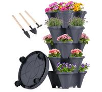 Vertical Planter 5 Tier Stackable Planters Garden Planters Strawberry Herb Flower and Vegetable Planter Indoor Outdoor Gardening Pots with Removable Wheels and Tools