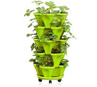 Vertical Planter Stackable Garden Tower with Wheels, Indoor Outdoor Flower Pot for Herbs and Strawberries, Space Saving, Portable Caddy for Balcony Gardening