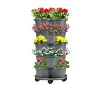 Vertical Planter Tower | PP Modular Five Tier Stackable Wheeled Base System | Strawberry Vegetables Flowers Indoor Outdoor Balcony Patio Backyard Cultivation Hydroponic Apartment Terrace