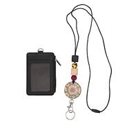 Vertical PU Leather ID Badge Holder with Lanyard, Black Satin Nylon Cord and Silicone Bead Separation, Sunflower Design Keychain for Teachers Nurses Students Staff, Includes Metal