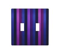 Vertical Purple and Dark Blue Stripe Pattern Double Gang Toggle Light Cover Wall Plate Switch Decor Standard Size - 11.4x11.4cm