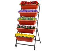 Vertical Raised Garden Bed - 5-Tier Elevated Planter Box with Wheels for Vegetables and Flowers - Indoor/Outdoor Storage Rack with 5 Containers