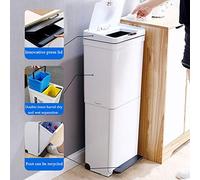 Vertical Recycling Trash Bin Double Compartment 30L Waste Container with Foot Pedal Perfect for Bathroom Kitchen Office Home Use - Eco-Friendly Garbage Can.