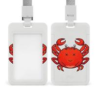 Vertical Red Crab Pattern Badge Holder Heavy Duty Id Card Holder with Breakaway Lanyard Waterproof Name Tag Card Badge Holder Case Protector with Clear Window for Nurse Office