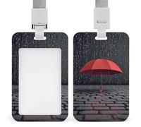 Vertical Red Umbrella in Rain Badge Holder with Breakaway Lanyard Heavy-Duty Abs Id Card Protector Waterproof Clear Window for Nurse Teacher Office Worker Detachable for Id Badge Credit Card Transit P