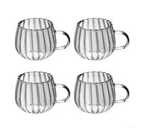 Vertical Ribbed Glass Mugs 4 Pack With Ergonomic Handle Transparent Cups For Beverages for latte Cocoa Dining 300ml