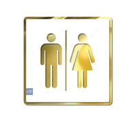 Vertical Root Inc Premium WHITE GOLD Finish Acrylic RESTROOM DOOR Sign Easy to Mount Self-Adhesive Tape Signage for Hotel Office Resort Society Corporate Business Hospital
