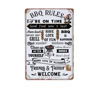 Vertical Rounded Corner Rectangular Outdoor BBQ Funny Rules Graphic Wall Decor Sign Vintage Aluminium Metal Sign, Retro Wall Decor for Home, Bar, Garage & Farmhouse 30x20cm