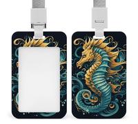 Vertical Seahorse Blue Badge Holder with Breakaway Lanyard Heavy-Duty Abs Id Card Protector Waterproof Clear Window for Nurse Teacher Office Worker Detachable for Id Badge Credit Card Transit Pass