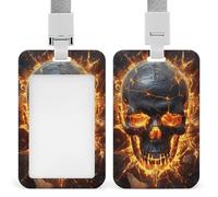 Vertical Shattering of Skull Badge Holder with Breakaway Lanyard Heavy-Duty Abs Id Card Protector Waterproof Clear Window for Nurse Teacher Office Worker Detachable for Id Badge Credit Card Transit Pa