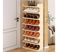 Vertical Shoe Rack 6 8 Tier Narrow Wooden Shoe Space Saving Shoe Storage for Closet Entryway Bedroom Hallway (Light Brown 122x46cm 48x18.1in)