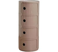 Vertical Side Cabinet Round Nightstand with Drawer 2/3/4-Tier Plastic Storage Sliding Door Night Table Rustic End Table (Cumin Color 4-Tier)