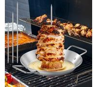Vertical Skewer Grill, Vertical Meat Skewer with Stainless Steel with Drip Tray and 3 Replacement Spikes, Barbecue Rack Stand with Handle for Whole Chicken, Fish, Sausage, Steak (8/10/12)