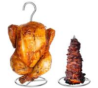 Vertical Skewer Turkey Fryer Stand Kit, Al Pastor Skewer with Removable Size Spikes (1 Base, 1 Skewers and 1 Chicken Hangers), Turkey Hanger Chicken Rack for Grill Meat, Stainless Steel