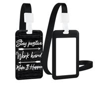 Vertical Sliding Hard Plastic Badge Holder with Clear Window for Office School ID Credit Cards Proximity Key Cards Driver’s Licenses and PassesWhite Words