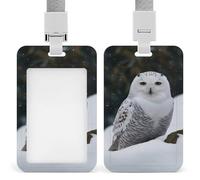 Vertical Snow Owl Badge Holder with Breakaway Lanyard Heavy-Duty Abs Id Card Protector Waterproof Clear Window for Nurse Teacher Office Worker Detachable for Id Badge Credit Card Transit Pass