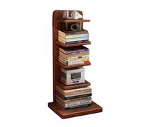Vertical Spine Bookshelf Tower, Floor Standing Wood Bookcase, Modern Open Bookshelf, Invisible Floating Bookshelf, Multipurpose Display Shelf Storage Rack for Small Space(Dark brown-5 Tier)