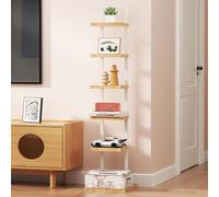 Vertical Spine Bookshelf Tower, Metal and MDF 4/6 Tier Invisible Floating Bookcase, Tall Narrow Corner Shelves for Small Spaces, Living Room, Bedroom, Office