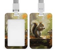 Vertical Squirrel Eats Nuts Badge Holder with Breakaway Lanyard Heavy-Duty Abs Id Card Protector Waterproof Clear Window for Nurse Teacher Office Worker Detachable for Id Badge Credit Card Transit Pas