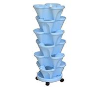 Vertical Stackable Flower Tower Outdoor Stacked Planters Multi-Layer Garden Pots for Strawberries Vegetables Herbs Blue Three Petals Space-Saving Planter System