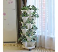 Vertical Stackable Flower Tower Outdoor Stacked Planters Multi-Layer Garden Smart Pots for Strawberry Vegetables Herbs - White Fourpetals Planter System