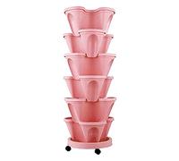 Vertical Stacking Flower Tower Outdoor Multi-Layer Planters Smart Garden Pots for Strawberries Vegetables & Herbs Pink - Threepetals Space-Saving Design