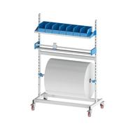 Vertical Stand for Bubble Wrap Slitting with Storage Baskets and Swivel Casters, Ideal for Packaging, Handling, and Transportation
