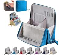 Vertical Standing Makeup Bag for Travel - Large Capacity Oxford Cosmetic Organizer with Compartments, Portable Storage Case for Toiletries & Stationery (Grey)