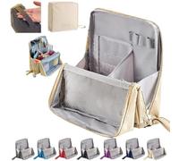 Vertical Standing Makeup Bag for Travel - Large Capacity Oxford Cosmetic Organizer with Compartments, Portable Storage Case for Toiletries & Stationery (Grey)