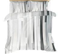 Vertical Stripes Duvet Cover Geometric Bedding Set for Kids Boys Girls Gray and White Art Comforter Cover Bedspread Cover Bedroom Collection 2Pcs Single Size