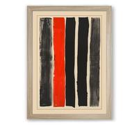 Vertical Stripes in Red Geometric Framed Wall Art Print A3 (42×29.7cm) Oak, Wall Decor for Living Room, Bedroom, Office & Home, Ready to Hang, Art Gift