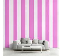 Vertical Stripes Wallpaper - Girls Pink White Wall Mural 150x105 cm (W x H), Non-Woven Photo Wallpaper Mural for Bedroom, Living Room, Hallway, Home Decor Y&W56
