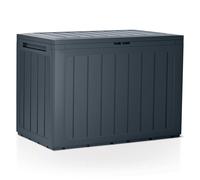 (Vertical Stripes, x1) Anthracite 190L Wood Design Outdoor Storage Box Garden Patio Plastic Chest Lid