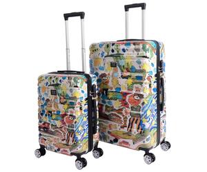 VERTICAL STUDIO x Fischer Art Set of 2 Suitcases - 20" & 28" Suitcase, Robust ABS Hard Shell, Smooth Wheels, Telescopic Handle, Integrated Combination Lock, All-Over Graphics, Colourful, Large, Small