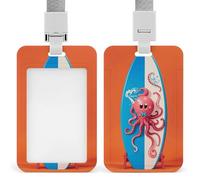 Vertical Surfboard Octopus Badge Holder Heavy Duty Id Card Holder with Breakaway Lanyard Waterproof Name Tag Card Badge Holder Case Protector with Clear Window for Nurse Office