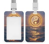 Vertical Taiji Ocean Badge Holder Heavy Duty Id Card Holder with Breakaway Lanyard Waterproof Name Tag Card Badge Holder Case Protector with Clear Window for Nurse Office