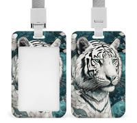 Vertical Tiger in Jungle Badge Holder with Breakaway Lanyard Heavy-Duty Abs Id Card Protector Waterproof Clear Window for Nurse Teacher Office Worker Detachable for Id Badge Credit Card Transit Pass