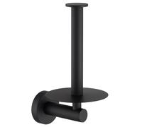 Vertical Tray Toilet Paper Holder, Aomasi 304 Stainless Steel Tissue Roll Hanger with Round Plate, Matte Black Bathroom Kitchen Paper Roll Dispenser Wall Mounted