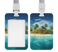 Vertical Tropical Island Badge Holder with Breakaway Lanyard Heavy-Duty Abs Id Card Protector Waterproof Clear Window for Nurse Teacher Office Worker Detachable for Id Badge Credit Card Transit Pass
