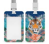 Vertical Tropical Tiger Badge Holder Heavy Duty Id Card Holder with Breakaway Lanyard Waterproof Name Tag Card Badge Holder Case Protector with Clear Window for Nurse Office