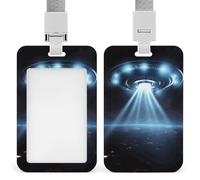 Vertical UFO Spaceship Badge Holder with Breakaway Lanyard Heavy-Duty Abs Id Card Protector Waterproof Clear Window for Nurse Teacher Office Worker Detachable for Id Badge Credit Card Transit Pass