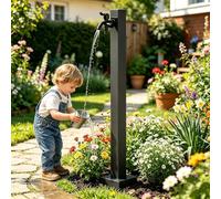 Vertical Water Column with Faucet, Black Matte Garden Pillar Water Tap, Freestanding Outdoor Hydration Source for Irrigation/Washing(A,Height: 95cm/37.4in)